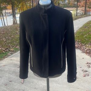 Tommy Hilfiger Black wool flannel coat with red lining. Large jr